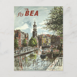 Vintag 1956 Fly BEA Amsterdam UK Travel Postkarte