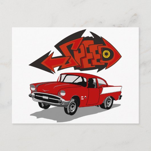 Vintag 1957 Chevy mit Grafitti Textgeschwindigkeit Postkarte (Vorderseite)