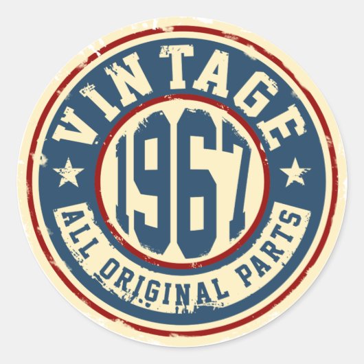 Vintag 1967 Alle Originalteile Runder Aufkleber (Vorderseite)