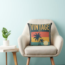 Vintag 1971 Retro Vibe Tropical Sunset Palm Trees Kissen