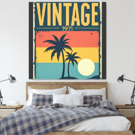 Vintag 1971 Retro Vibe Tropical Sunset Palm Trees Leinwanddruck