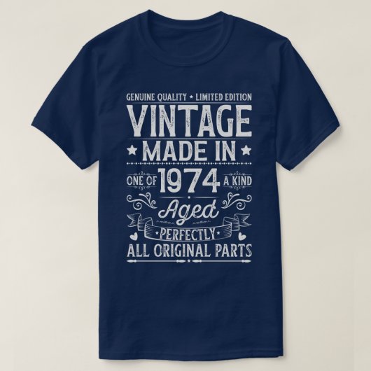 Vintag 1974 50. Geburtstag T-Shirt (Design vorne)