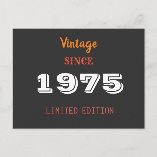 Vintag 1975 Limited Edition 50. Geburtstag Einladungspostkarte (Vorderseite)