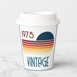 Vintag 1975 Retro Stripe Sun 50. Geburtstag Pappbecher