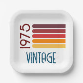Vintag 1975 Retro Stripe Sun 50. Geburtstag Pappteller (Vorderseite)