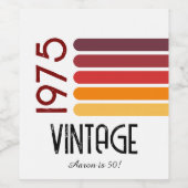 Vintag 1975 Retro Stripe Sun 50. Geburtstag Weinetikett (Einzelnes Label)