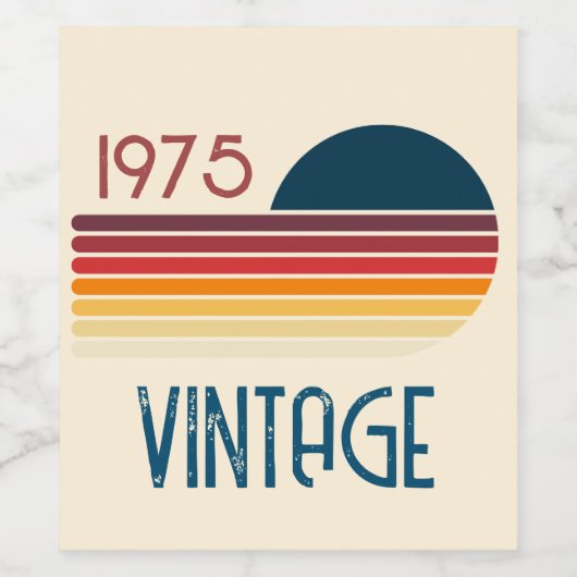 Vintag 1975 Retro Stripe Sun Weinetikett (Einzelnes Label)