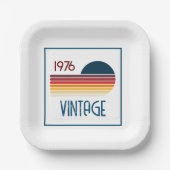 Vintag 1976 Retro Stripe Sun 50. Geburtstag Pappteller (Vorderseite)