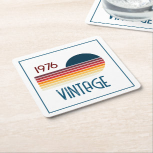 Vintag 1976 Retro Stripe Sun 50. Geburtstag Rechteckiger Pappuntersetzer