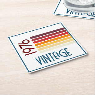 Vintag 1976 Retro Stripe Sun 50. Geburtstag Rechteckiger Pappuntersetzer