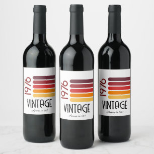 Vintag 1976 Retro Stripe Sun 50. Geburtstag Weinetikett