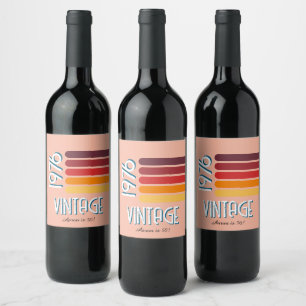 Vintag 1976 Retro Stripe Sun 50. Geburtstag Weinetikett