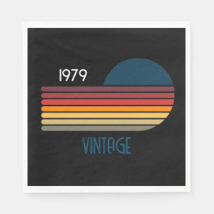 Vintag 1979 Retro Stripe Sun auf schwarz Serviette