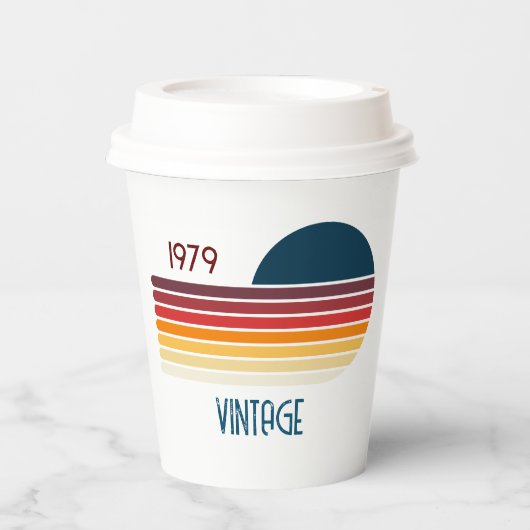 Vintag 1979 Retro Stripe Sun Pappbecher (Vorderseite)