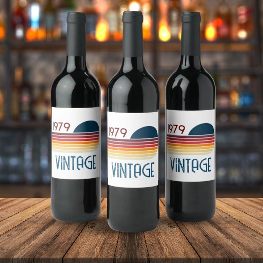 Vintag 1979 Retro Stripe Sun Weinetikett