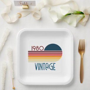 Vintag 1980 Retro Stripe Sun Pappteller
