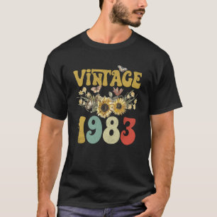 Vintag 1983 Sonnenblume Butterfly Retro Groovy 40. T-Shirt