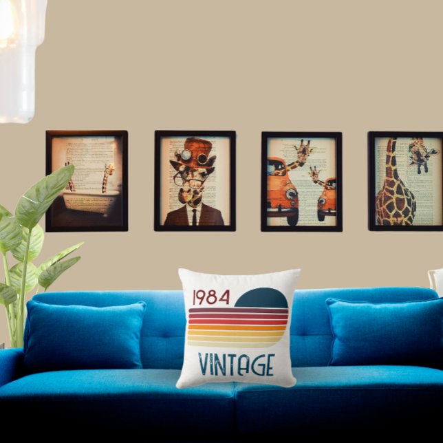 Vintag 1984 Retro Stripe Sun 40. Geburtstag Kissen (Von Creator hochgeladen)