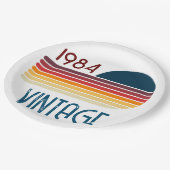 Vintag 1984 Retro Stripe Sun 40. Geburtstag Pappteller (Schrägansicht)