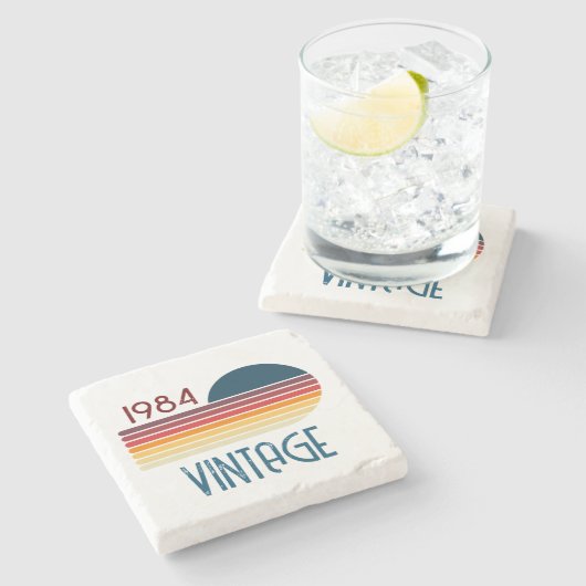 Vintag 1984 Retro Stripe Sun Steinuntersetzer (Seitenansicht)