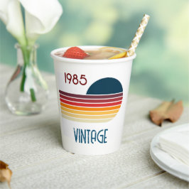 Vintag 1985 Retro Stripe Sun Pappbecher
