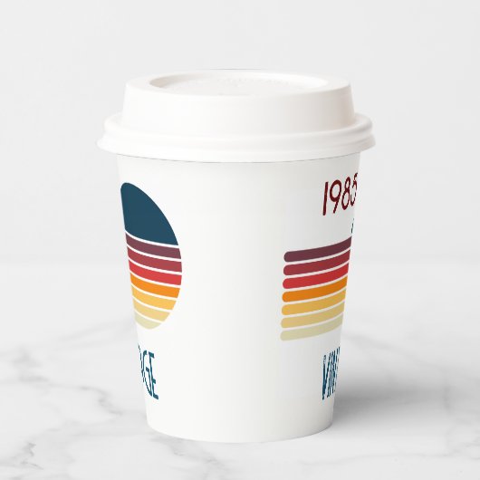 Vintag 1985 Retro Stripe Sun Pappbecher (Links)