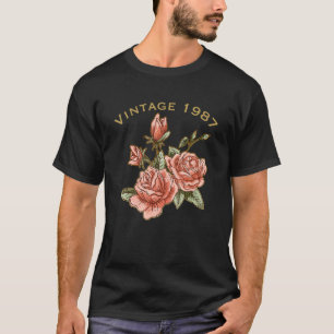 Vintag 1987 Rose Blume 35. Geburtstag Weihnachten T-Shirt