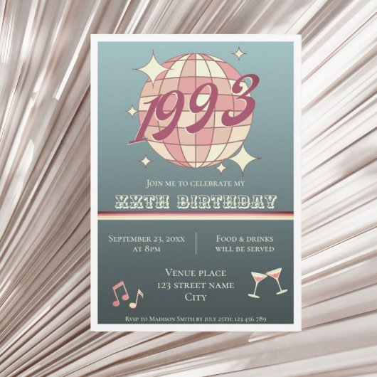 Vintag 1993 29. 30. Party Einladung