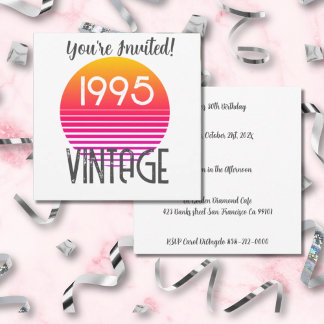 Vintag 1995 Neon Retro Stripe Sun 30. Geburtstag Einladung