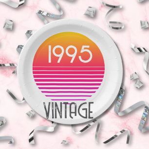 Vintag 1995 Neon Retro Stripe Sun 30. Geburtstag Pappteller