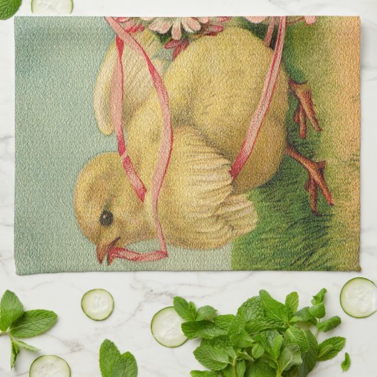 Vintag 2 Hühner Ostern Urlaub Geschirrtuch (Gefaltet)