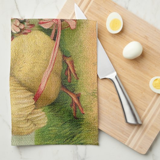 Vintag 2 Hühner Ostern Urlaub Geschirrtuch (Viertel Falte)