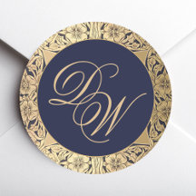 Vintag 2 Initial Monogram Navy Blue Gold Rose