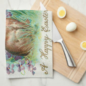 Vintag 2 Kaninchen Ostereier Urlaub Geschirrtuch (Viertel Falte)