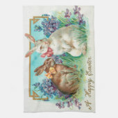 Vintag 2 Kaninchen Ostereier Urlaub Geschirrtuch (Vertikal)