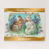 Vintag 2 Kaninchen Ostereier Urlaub Puzzle (Horizontal)