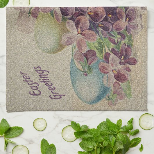 Vintag 4 Eier Osterferien Geschirrtuch (Gefaltet)