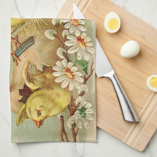 Vintag 4 Hühner Ostern Urlaub Geschirrtuch (Viertel Falte)