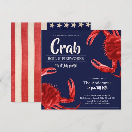 Vintag 4. Juli Crab Boil Sommer Party Einladung (Vorne/Hinten)