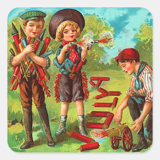 Vintag 4. Juli Kinder Quadratischer Aufkleber (Vorderseite)