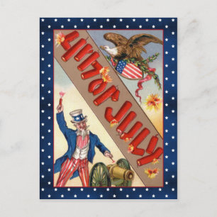 Vintag 4. Juli Uncle Sam and Adler Postkarte