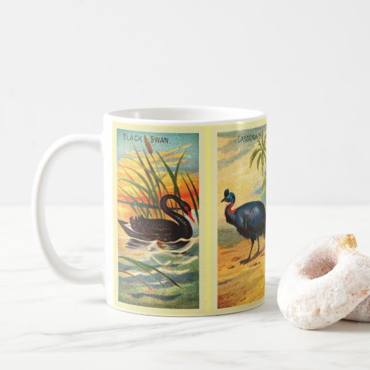 Vintag 4 Tropical Bird Illustration Black Swan Kaffeetasse (Mit Donut)