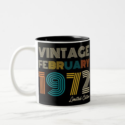 Vintag 50. Geburtstag im Februar 1972 Zweifarbige Tasse (Links)