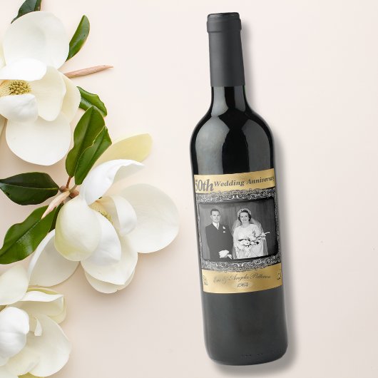 Vintag 50. Hochzeitstag | Goldfolie Weinetikett