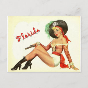 Vintag 50er Pirate Girl Postkarte