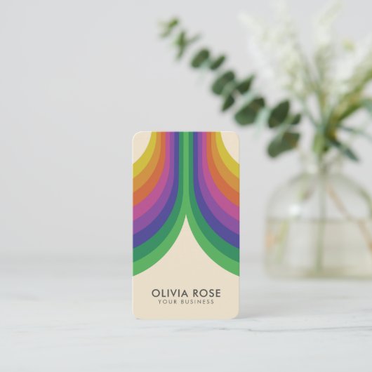 Vintag 70er Retro Rainbow Visitenkarte (Stehend Vorderseite)