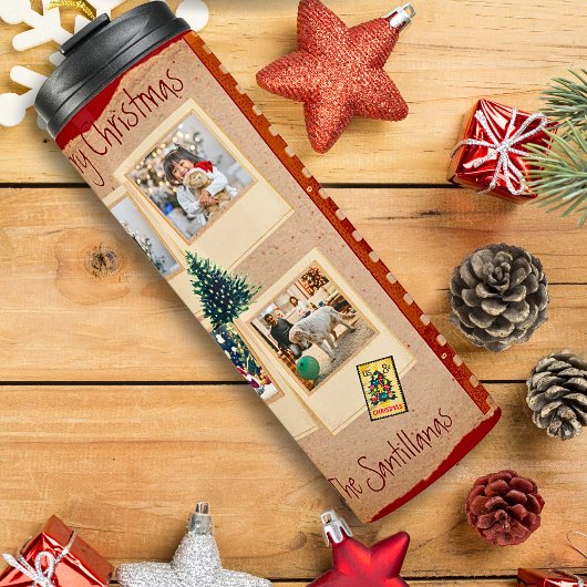 Vintag 8 Foto Template Red Beige Weihnachten Thermosbecher