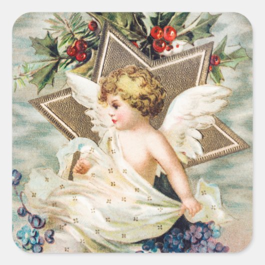Vintag A Joyous Christmastide (1908) Malerei Quadratischer Aufkleber (Vorderseite)