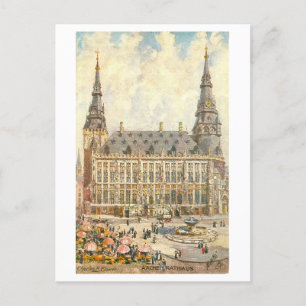 Vintag Aachen Deutschland Rathaus Postkarte