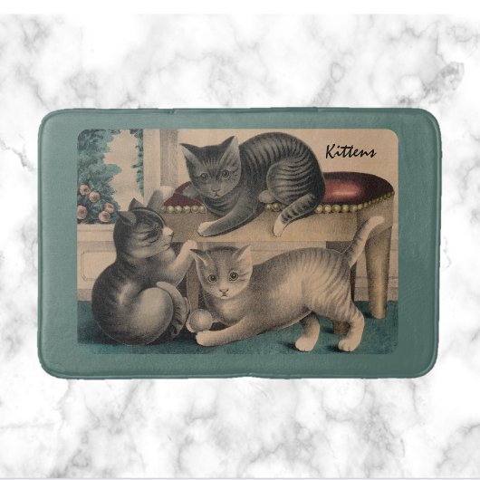 Vintag Adorable Kittens Lithograph Badematte